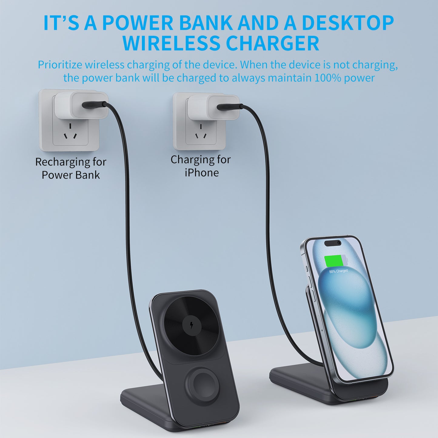 Folding With Cable 8000mAh Wireless Magnetic Power Bank