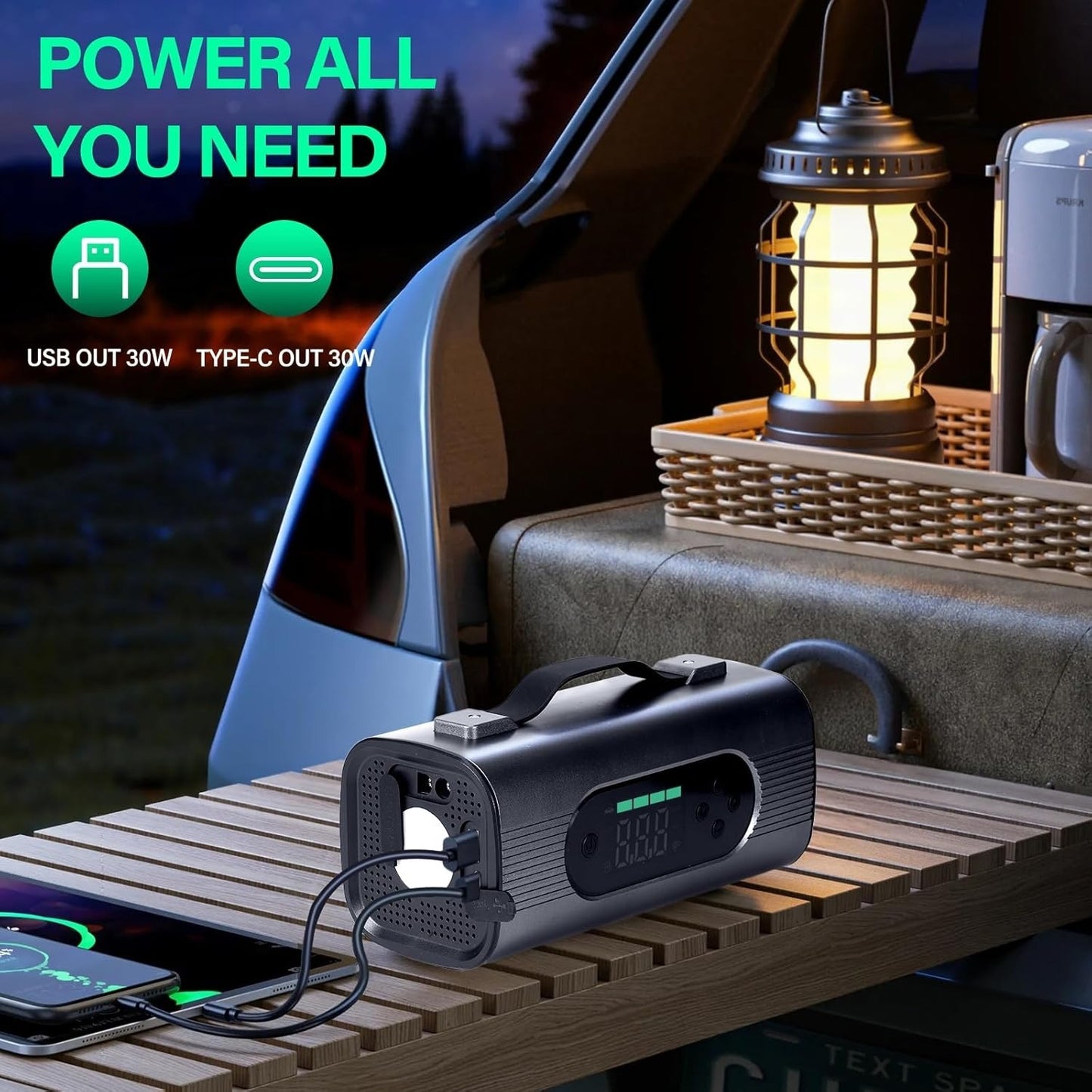 8-in-1 Portable Car Battery Starter With Air Compressor